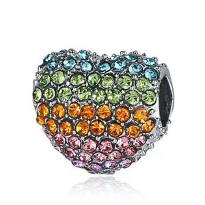 Pave Rainbow Heart Multi-Colored CZ Crystal Charm